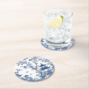 Posavasos Redondo De Papel Elegante estilo sencillo estilo chinoiserie Blue W