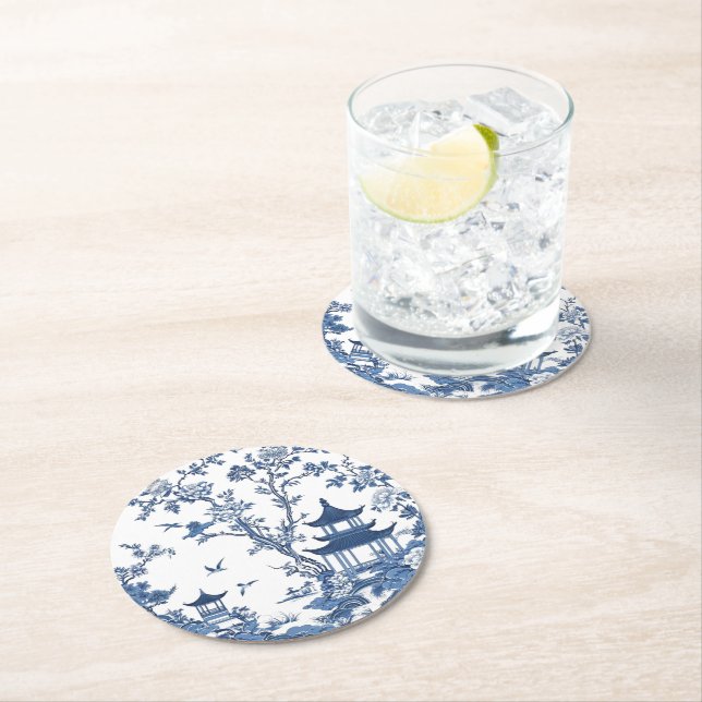 Posavasos Redondo De Papel Elegante estilo sencillo estilo chinoiserie Blue W (In situ)