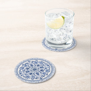 Posavasos Redondo De Papel Elegante estilo sencillo estilo chinoiserie Blue W