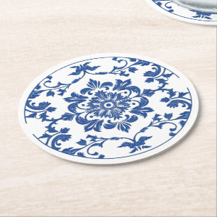 Posavasos Redondo De Papel Elegante estilo sencillo estilo chinoiserie Blue W