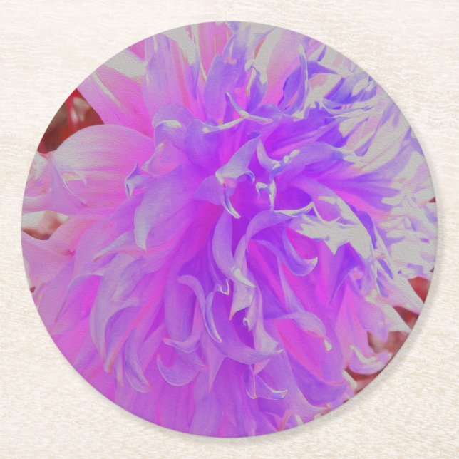 Posavasos Redondo De Papel Elegante Flor de Dahlia Ultra Violeta (Anverso)