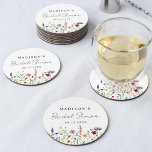 Posavasos Redondo De Papel Elegante Flor Silvestre Meadow Bridal Shower<br><div class="desc">Elegantes duchas de papel de novia floridas con un borde inferior de flores silvestres acuáticas y follaje en tonos rosas, amarillos, violetas, azules y verdes sobre un fondo blanco. Personalice las duchas de la novia con el nombre de la futura novia y la fecha. Las torres de flores silvestres personalizadas...</div>