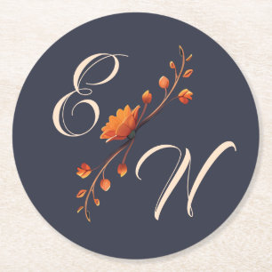 Posavasos Redondo De Papel Elegante Floral Gótico Minimalista Monograma Boda