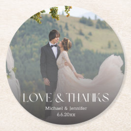 Posavasos Redondo De Papel elegante foto de agradecimiento boda desvanecida