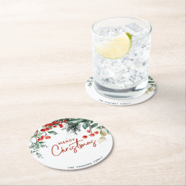 Posavasos Redondo De Papel Elegante invierno verde Feliz Navidad