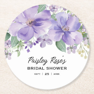 Posavasos Redondo De Papel Elegante Lluvia de Flores Purpura para Boda