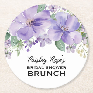 Posavasos Redondo De Papel Elegante Lluvia de Flores Purpura para Boda