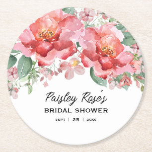 Posavasos Redondo De Papel Elegante Lluvia de Flores Rosa para Despedida de S