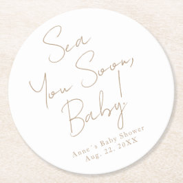 Posavasos Redondo De Papel Elegante Mar Náutico Baby Shower