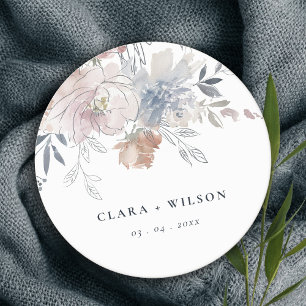 Posavasos Redondo De Papel Elegante Moda Rubor Watercolor Floral Boda