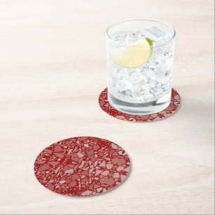 Posavasos Redondo De Papel Elegante moderno Tile de efecto rojo oscuro Terraz