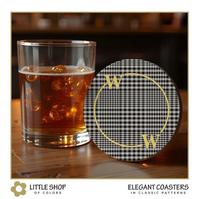 Posavasos Redondo De Papel Elegante Monograma dorado negro (Subido por el creador)