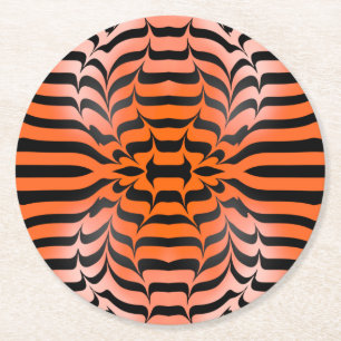 Posavasos Redondo De Papel Elegante Naranja psicodélico de piel de tigre negr