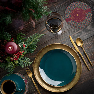 Posavasos Redondo De Papel Elegante Navidad de Monograma Dorado