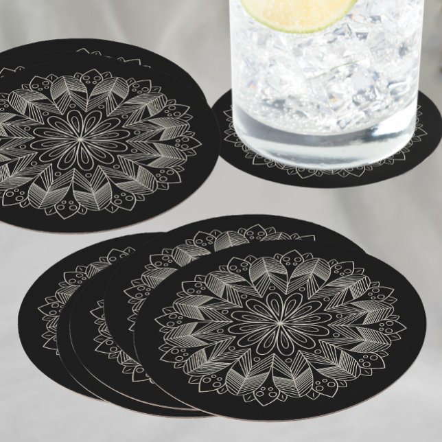 Posavasos Redondo De Papel Elegante negro Mandala Boho Moda Boda indio (Subido por el creador)