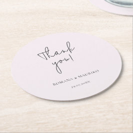 Posavasos Redondo De Papel Elegante Negro Y Minimalista Lilac