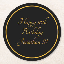 Posavasos Redondo De Papel Elegante Nombre de Oro Feliz Papel de Cumpleaños P