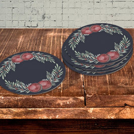 Posavasos Redondo De Papel Elegante Ornamento azul oscuro de Navidad Berries