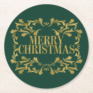Posavasos Redondo De Papel Elegante Ornate Gold Merry Christmas Coasters