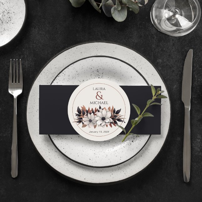 Posavasos Redondo De Papel Elegante óxido floral negro (Subido por el creador)