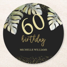 Posavasos Redondo De Papel Elegante Purpurina Gold Palm Calligraphy Cumpleaño