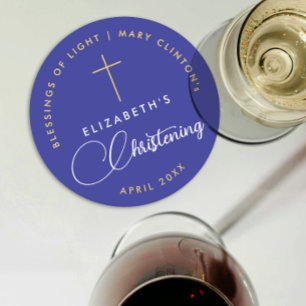 Posavasos Redondo De Papel Elegante simple Real Fe Azul Baptismo Cruz de Oro