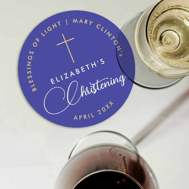 Posavasos Redondo De Papel Elegante simple Real Fe Azul Baptismo Cruz de Oro (Subido por el creador)