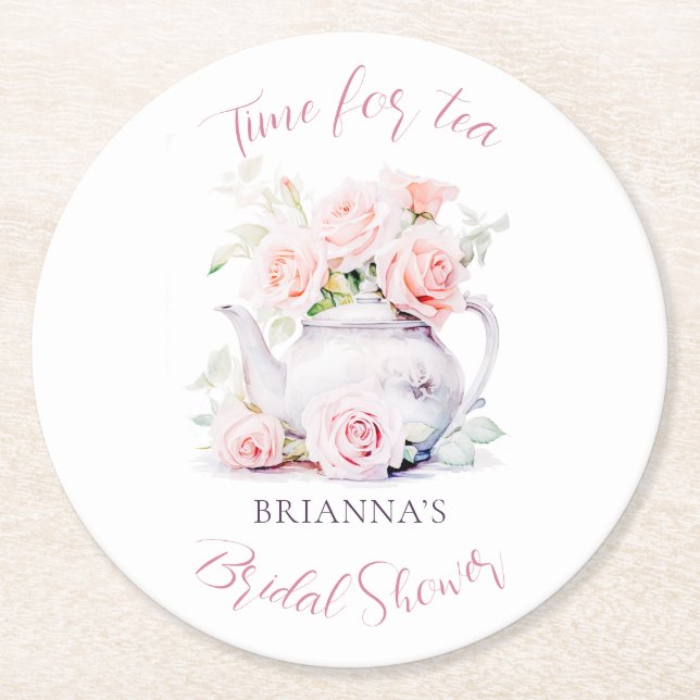 Posavasos Redondo De Papel Elegante Tea Fiesta Bridal Shower (Anverso)