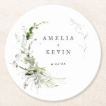 Posavasos Redondo De Papel Elegante Tierra Verde Nombres Personalizados Fecha<br><div class="desc">Completamente personalizable,  este elegante diseño presenta una delicada vegetación acuática que enmarca tus detalles. Perfecto para cualquier evento hermoso. Esto es parte de mi colección llamada "Tierra verde". Gracias por su apoyo e interés en mi diseño,  y asegúrese de visitar mi tienda para ver más.</div>