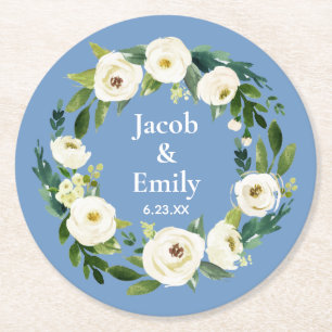 Posavasos Redondo De Papel Elegante verde azul turbio Boda personalizado