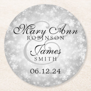 Posavasos Redondo De Papel Elegante Wedding Silver Winter Wonderland