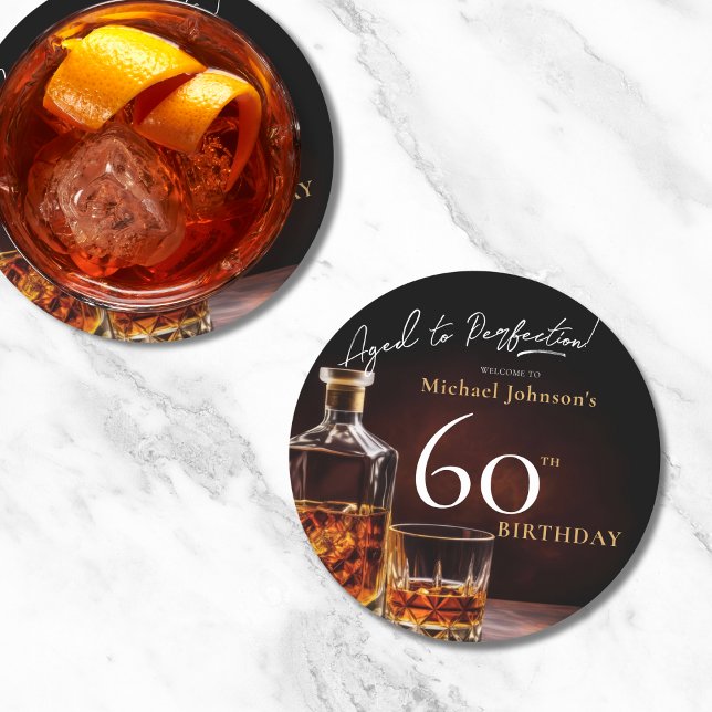 Posavasos Redondo De Papel Elegante Whiskey Black Gold Fiesta de cumpleaños n (Mockup View)