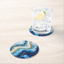 Posavasos Redondo De Papel Elegantes Baldosas decorativas de Art Fluido - Azu