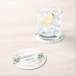 Posavasos Redondo De Papel ELEGANTES Hojas de Verde Naturaleza Boda de Oro