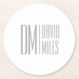 Posavasos Redondo De Papel Elegantes iniciales y logotipo de nombre gris mini