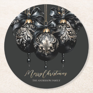 Posavasos Redondo De Papel Elegantes Navidades de oro negro en baubles de luj