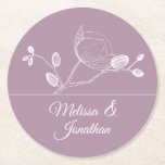 Posavasos Redondo De Papel Elegantes orquídeas florales modernas bodas violet<br><div class="desc">Elegantes posavasos de papel para bodas con un bonito y delicado diseño de líneas de orquídeas blancas sobre un elegante y romántico fondo violeta. Edite fácilmente los campos de plantilla para agregar los nombres de novios y novios en un guión blanco de clase. Vea la colección correspondiente "Delicate Orchids -...</div>