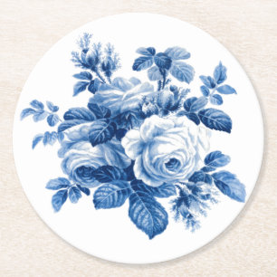 Posavasos Redondo De Papel Elegantes Rosas azules de China