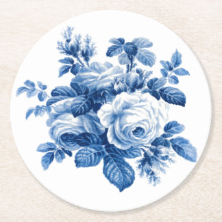 Posavasos Redondo De Papel Elegantes Rosas azules de China