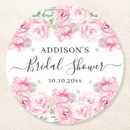 Posavasos Redondo De Papel Elegantes Rosas de acuarela ducha de novia