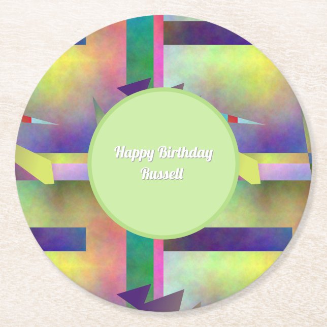 Posavasos Redondo De Papel Elemental Abstract Pattern Happy Birthday (Anverso)