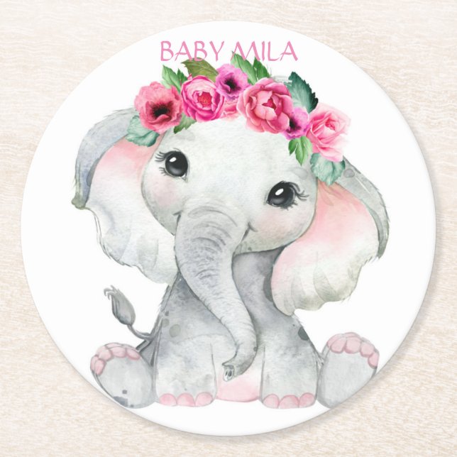 Posavasos Redondo De Papel Elephant Baby Shower (Anverso)