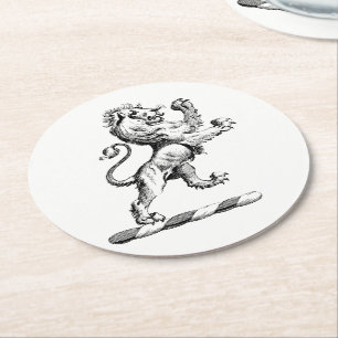 Posavasos Redondo De Papel Emblema de cimera con león heráldico de pie