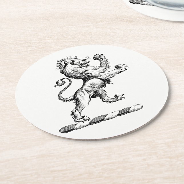 Posavasos Redondo De Papel Emblema de cimera con león heráldico de pie (En perspectiva)