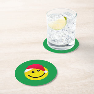 Posavasos Redondo De Papel Emoji Santa Hat