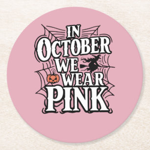 Posavasos Redondo De Papel En Octubre Usamos Bruja Rosa Halloween