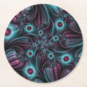 Posavasos Redondo De Papel En profundidad Arte fractal rosa azul abstracto ab