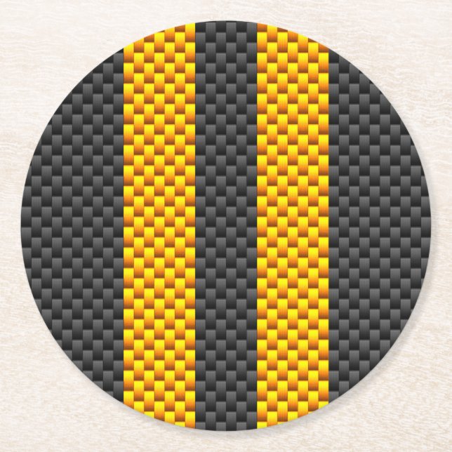 Posavasos Redondo De Papel Énfasis Carreras amarilla estriba estilo fibra de  (Anverso)