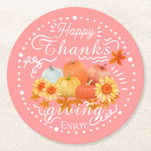 Posavasos Redondo De Papel Engranaje de calabaza otoñal (Anverso)