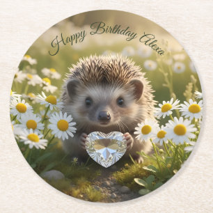 Posavasos Redondo De Papel Erizo de abril lindo con corazón de diamante